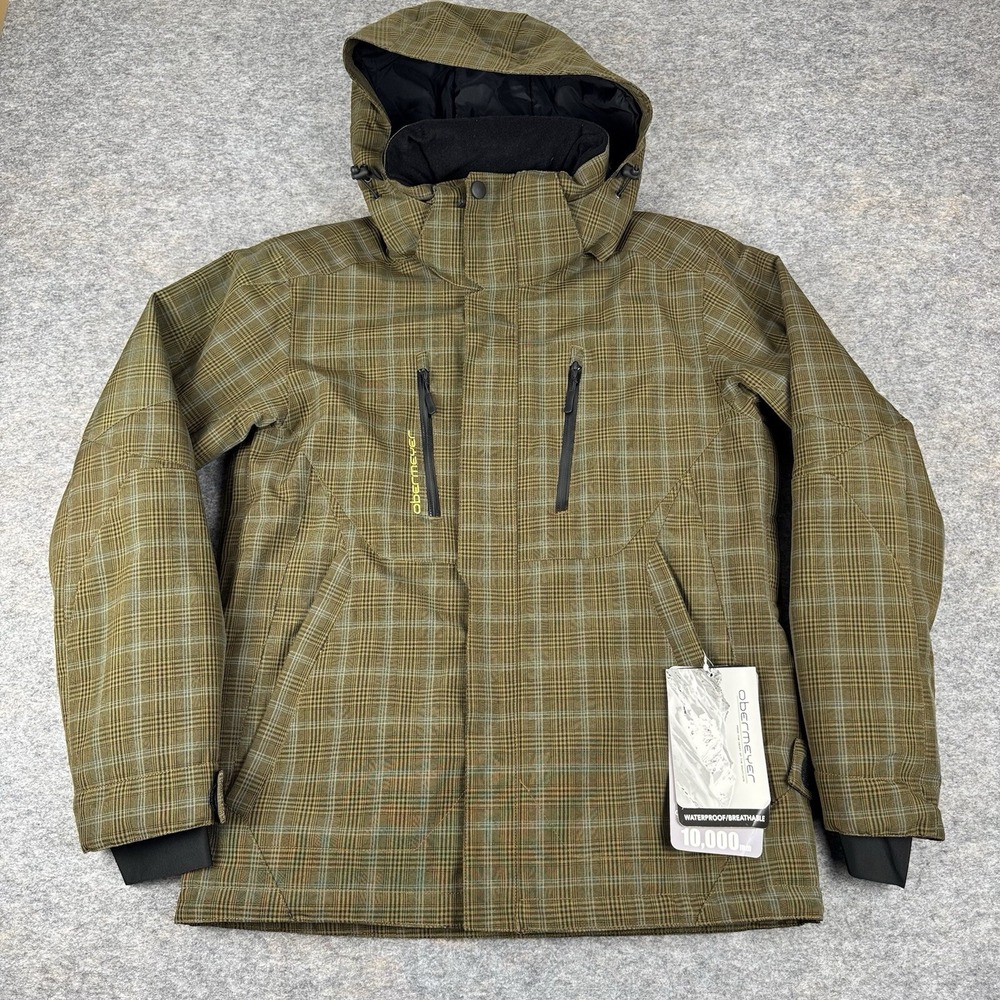 Obermeyer Ski Teton Jacket Plaid Green Nature Valley Logo Waterproof Mens XS